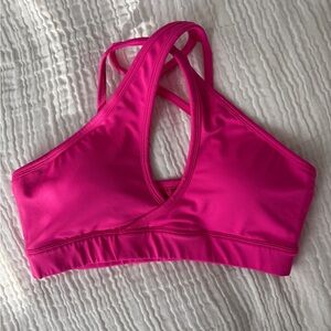 Vibrant Fuchsia Pink Cross-over Sports Bra